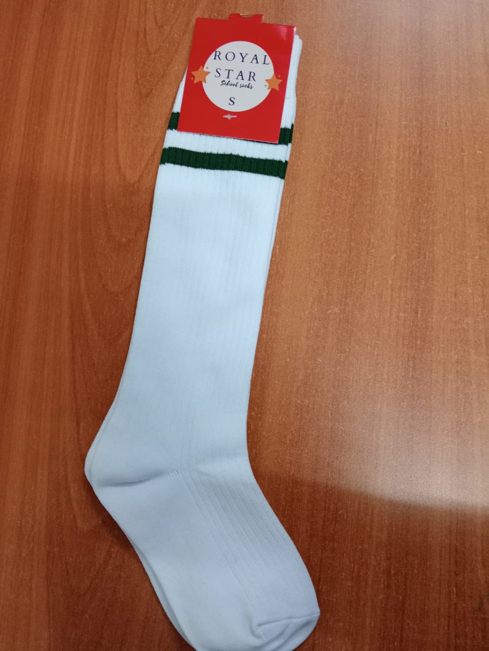 Royal Star White School Socks with Green Stripes